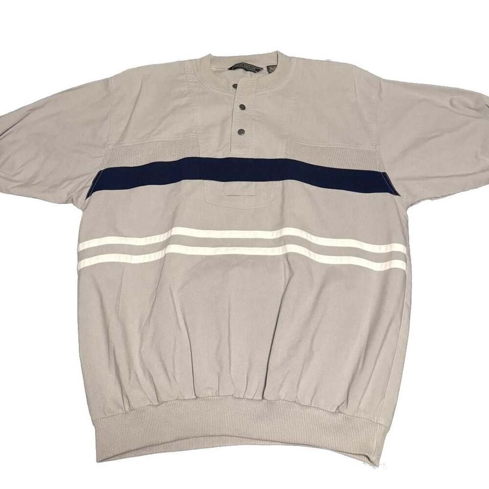 Vintage David Taylor Men's Medium Banded Bottom Striped Henley Polo Shirt